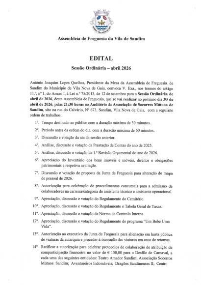 Sess&atilde;o Ordin&aacute;ria - Abril 2026