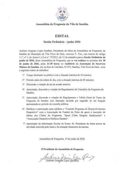 Sess&atilde;o Ordin&aacute;ria - Junho 2026